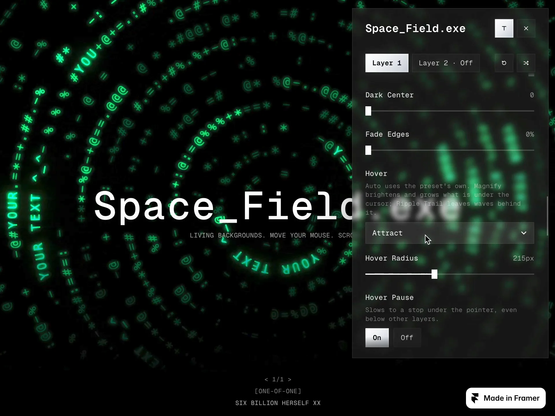 > status: update_code_componentLook 6/19 – Put your name in Orbit.I made living backgrounds for @Framer. Here's the panel: design your own look, or pick one of 19 ready-made ones.