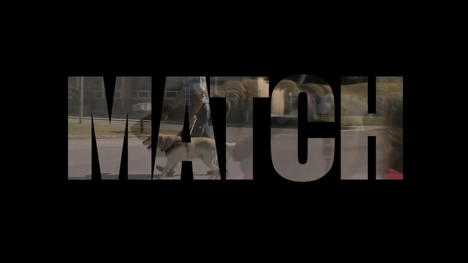 Participants engage in a thoughtful discussion in both indoor and outdoor settings, punctuated by transitions featuring the word match. George Kerscher appears in a home environment as part of the documentary-style interview sequence.
