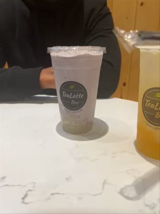 TeaLatte Bar - Sitting drinking pineapple lemonade  and taro slush - Bubble Tea Near Me - Frisco, Texas