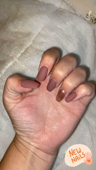 A-T Nails - Great experience! Love the coffin shape and length is perfect. The color is sandy brown with matte top coat! - Nail Salons Near Me - Grand Rapids, Michigan