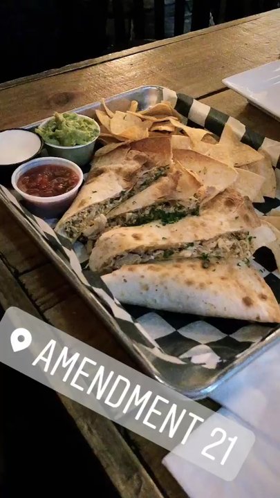 Amendment 21 - Chicken quesadilla, shrimp tacos, Mexican pretzel and veggie flatbread - Comfort Food Near Me - Point Pleasant Beach, New Jersey