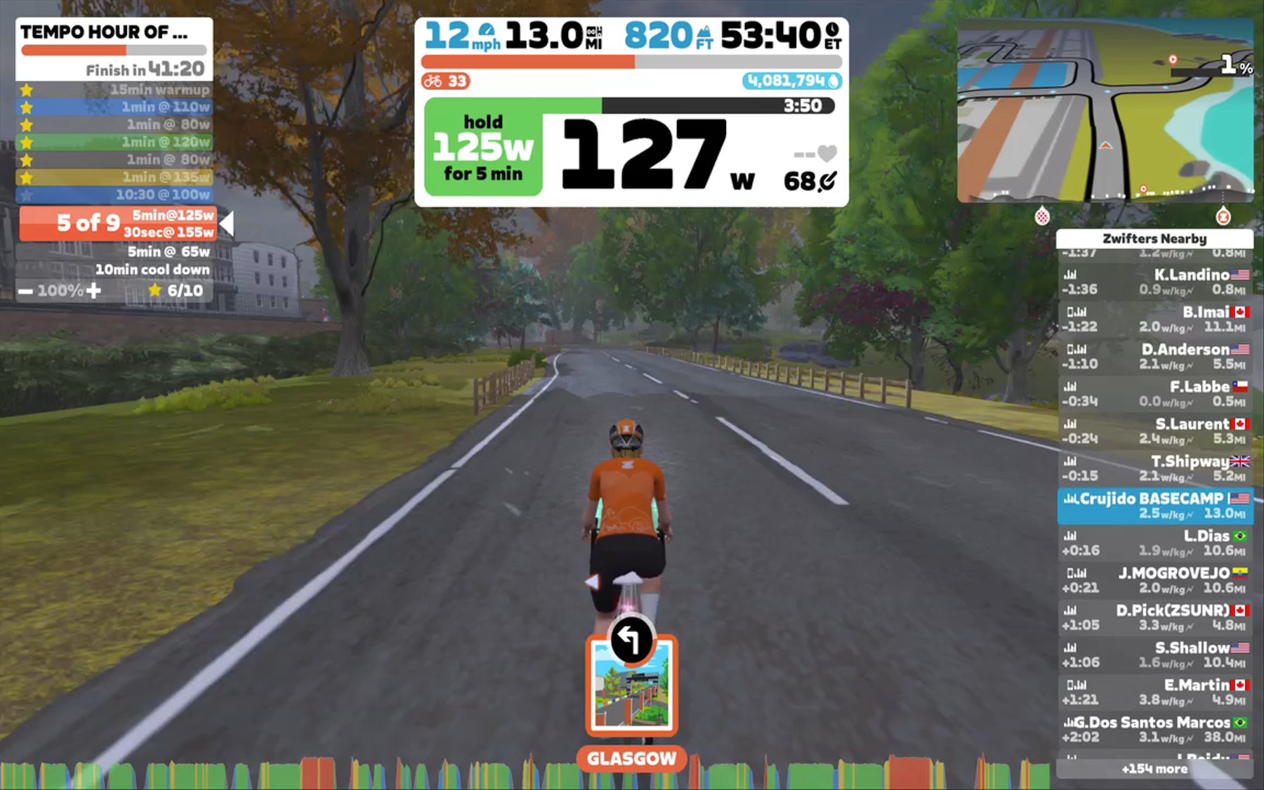 Zwift - TEMPO HOUR OF POWER (50) in Scotland