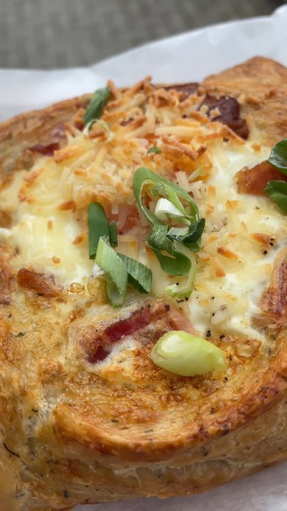 Frenchway Cafe - Savoury danish with egg, bacon, parmesan, green onion - French Near Me - Winnipeg, Manitoba