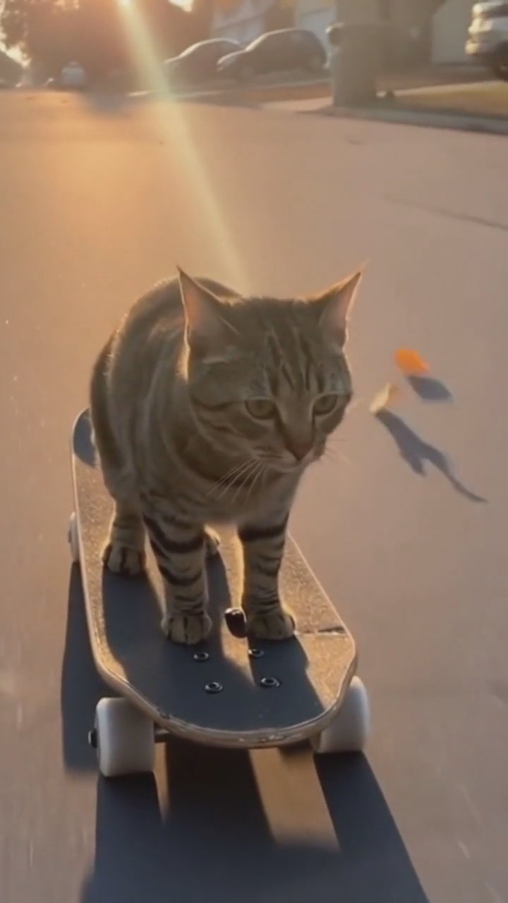 Cat on Skateboard