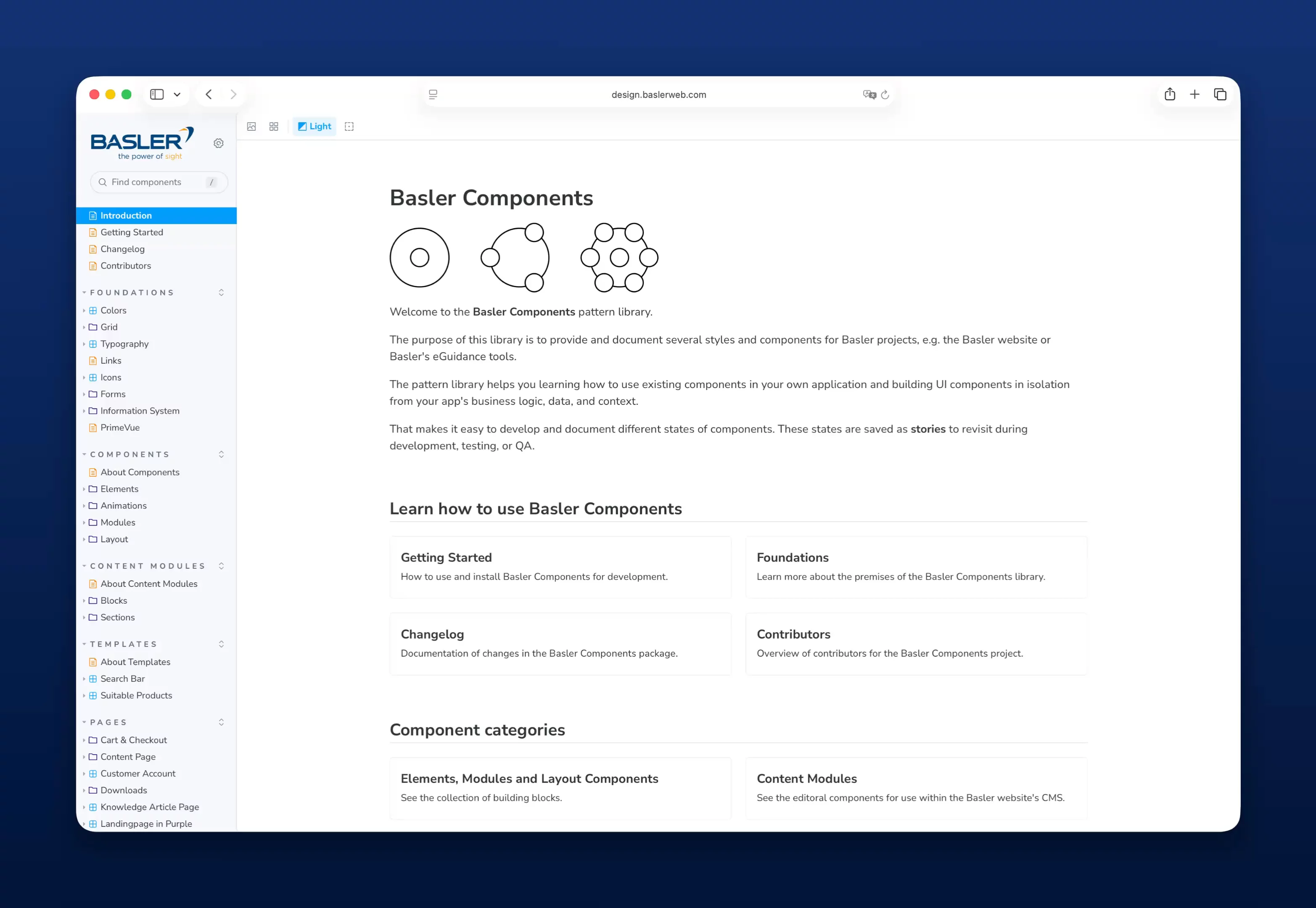 Verschiedene Komponenten, Layouts und Designbausteine aus dem Basler-Storybook – eine moderne, von Hypercode entwickelte UI-Bibliothek, die die Vielfalt und Konsistenz des Designsystems sichtbar macht. | Hypercode, Digital Product Studio, Köln