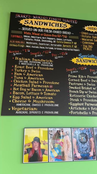 Snarf's Sandwiches - Menu is so easy to read - Sandwiches Near Me - Erie, Colorado