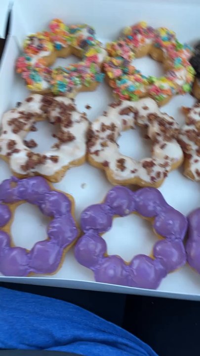 Mochi Donut House - Ordered a dozen of a variety, purple are Ube flavored, Maple Bacon, and Oreo - Donuts Near Me - Central Point, Oregon