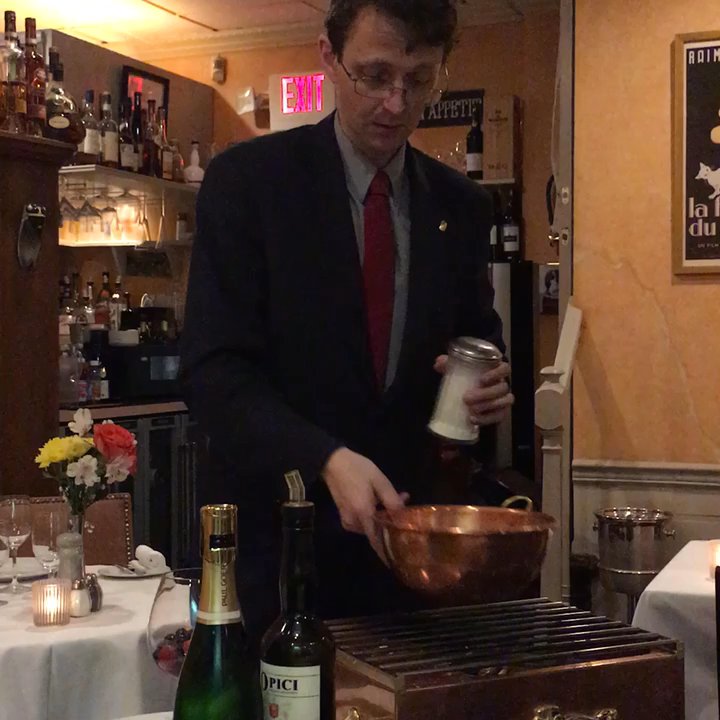 Chez Catherine - Preparing sabayon dessert for moi - French Near Me - Westfield, New Jersey