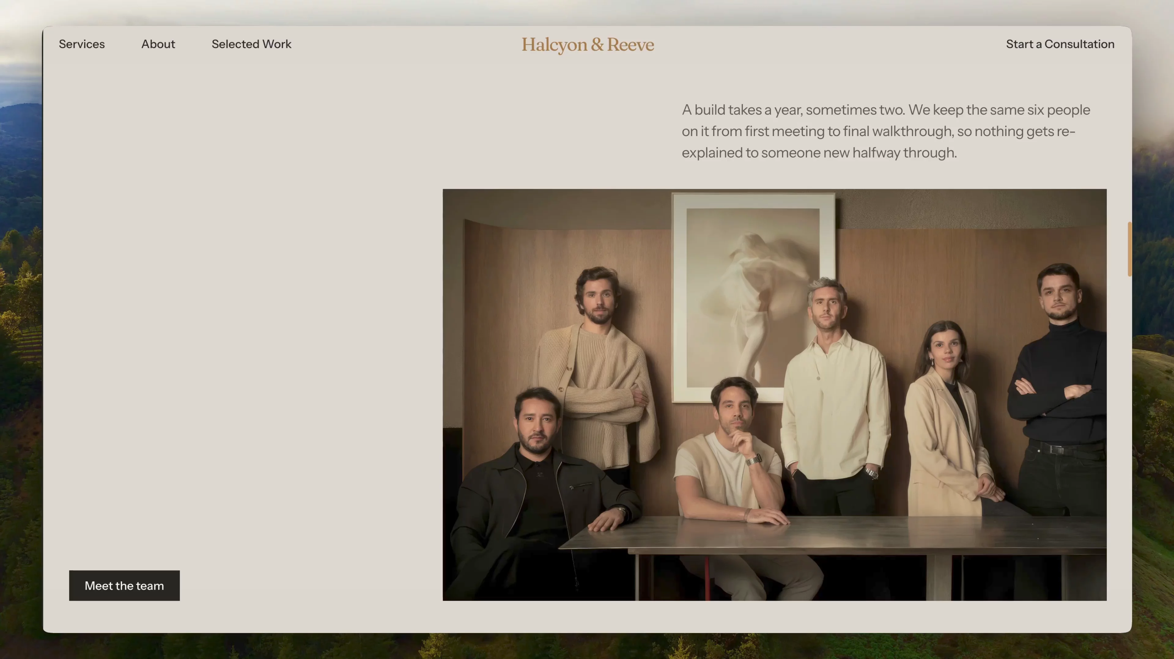 Halcyon &amp; Reeve Homepage. Full-bleed photography hero plus a CMS-driven project grid.Business Goal: Be the firm that a prospect shortlists after their first site visit.