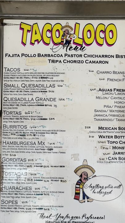 Tacos Locos - Menu - Food Trucks Near Me - Houston, Texas