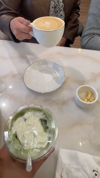 Dessert Avenue - A great cheers with the caramel latte and Salted pistachio matcha latte - Coffee & Tea Near Me - Lewisville, Texas