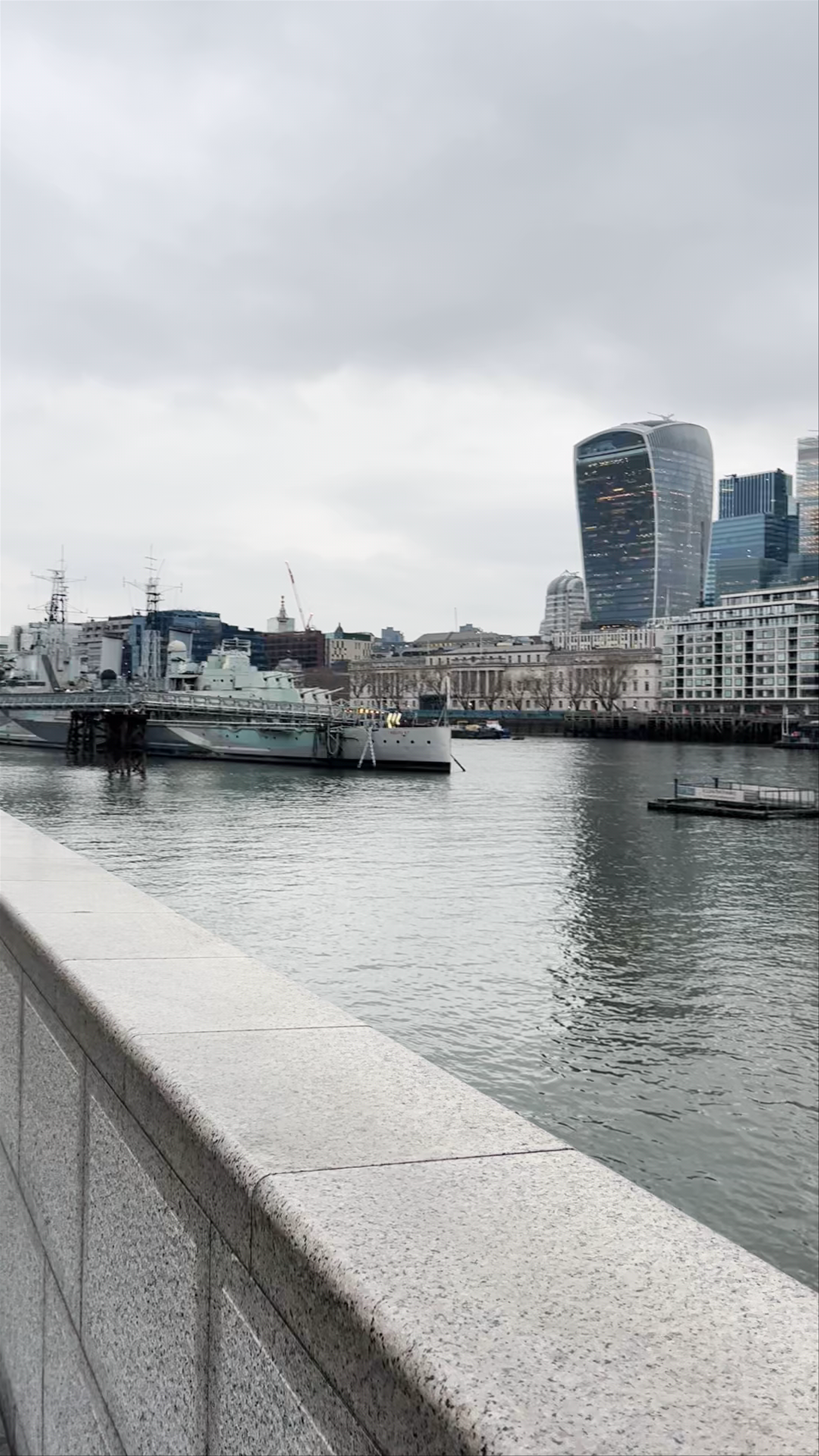 Tower Bridge and London Skyline Stroll on a Moody Cloudy Day