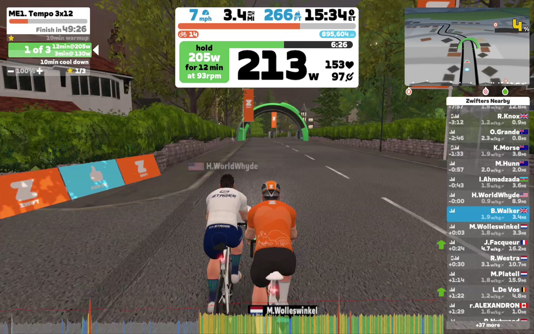 Zwift - ME1. Tempo 3x12 in Yorkshire
