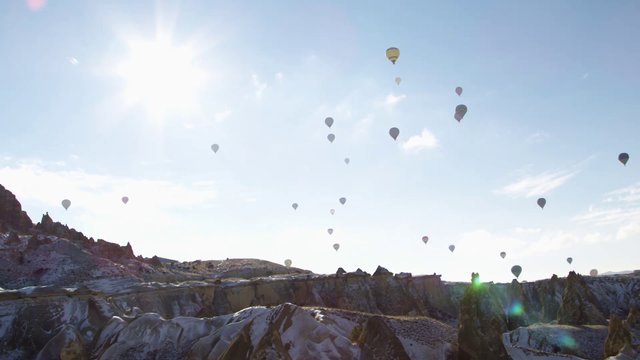 Hot air balloons floating in the sky 