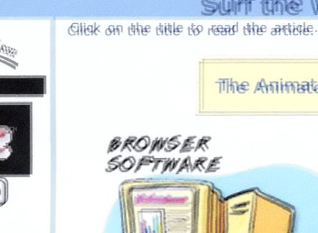 A surfer rides waves in the ocean, intercut with early web browser interfaces that metaphorically explore the concept of surfing the web.