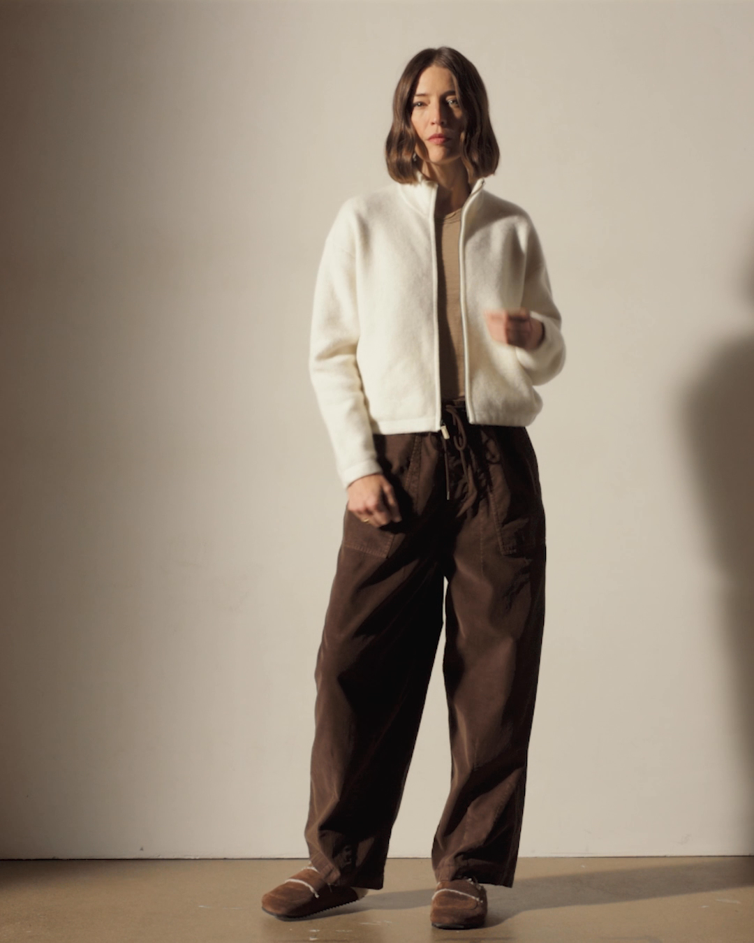 Wool Alpaca Zip Jacket - Ivory | James Perse Los Angeles