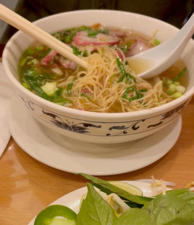 Pho Dulles 75 - Feast your eyes on allllllll the yummy (egg) noodles and slices of pork in this chicken noodle soup! JAM PACKED and soooo delicious! - Vietnamese Near Me - Herndon, Virginia