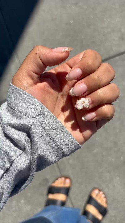 Mina Spa - at eye french tip design and 3D flower Design it's a full acrylic nail set and a gel pedicure - Nail Salons Near Me - San Francisco, California
