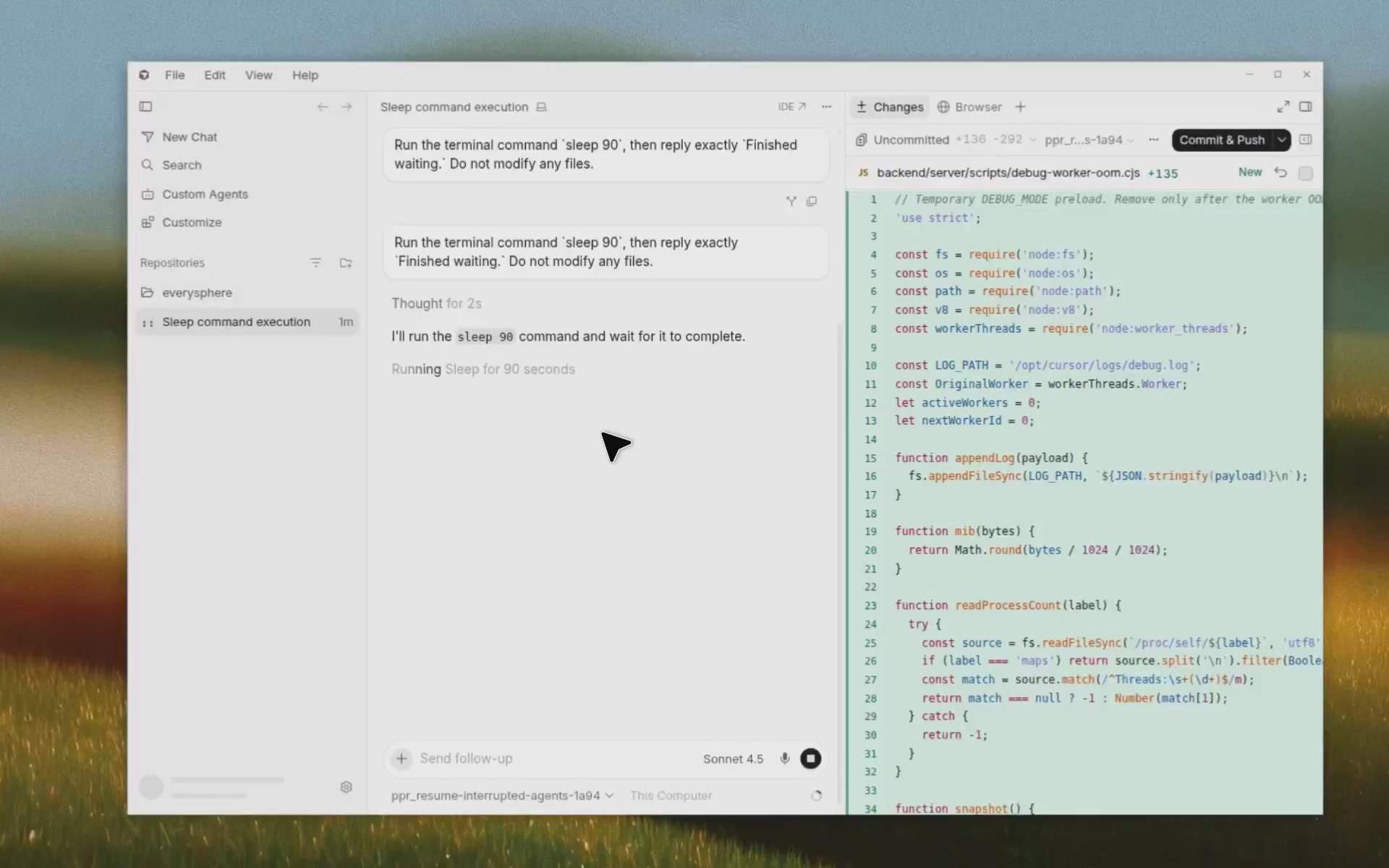 An internal cloud agent uses Cursor agents in its cloud environment to test improved agent session retries.