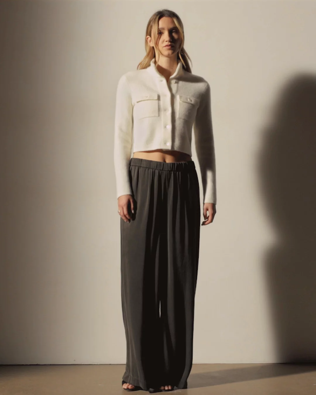 Satin Drawstring Wide Leg Pant - Hemlock Pigment | James Perse Los