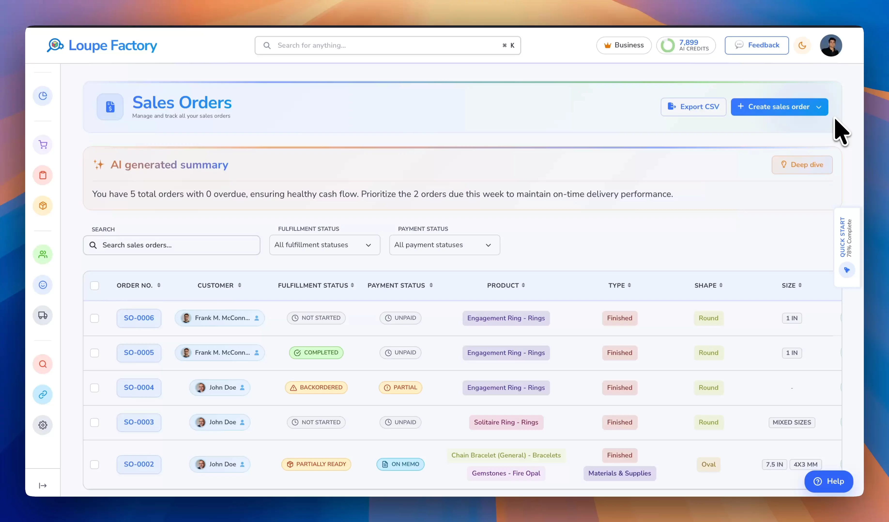 Loupe Factory quick sales order demo.