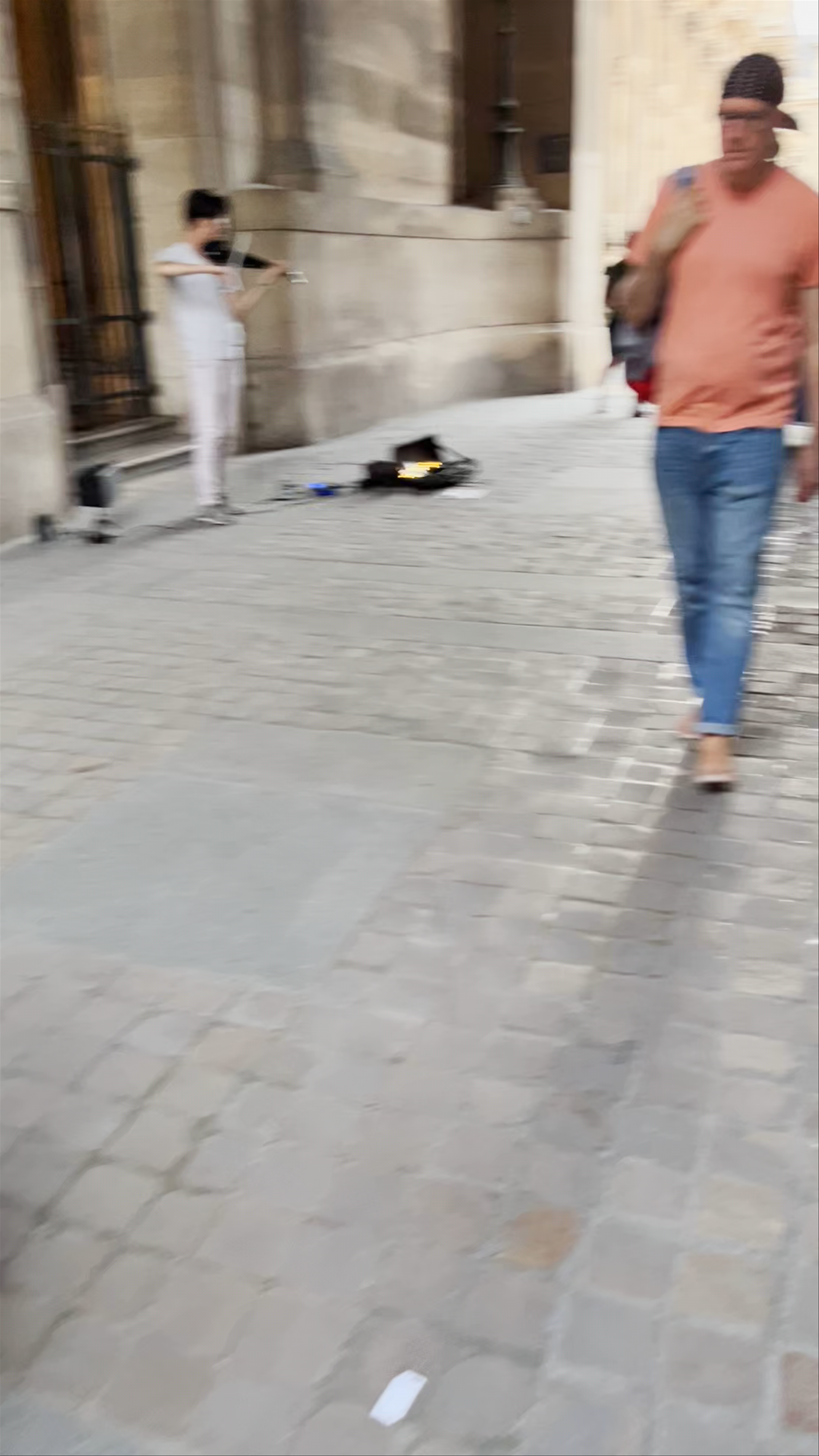 Parisian Street Violinist Performing by Historic Passage de Richelieu