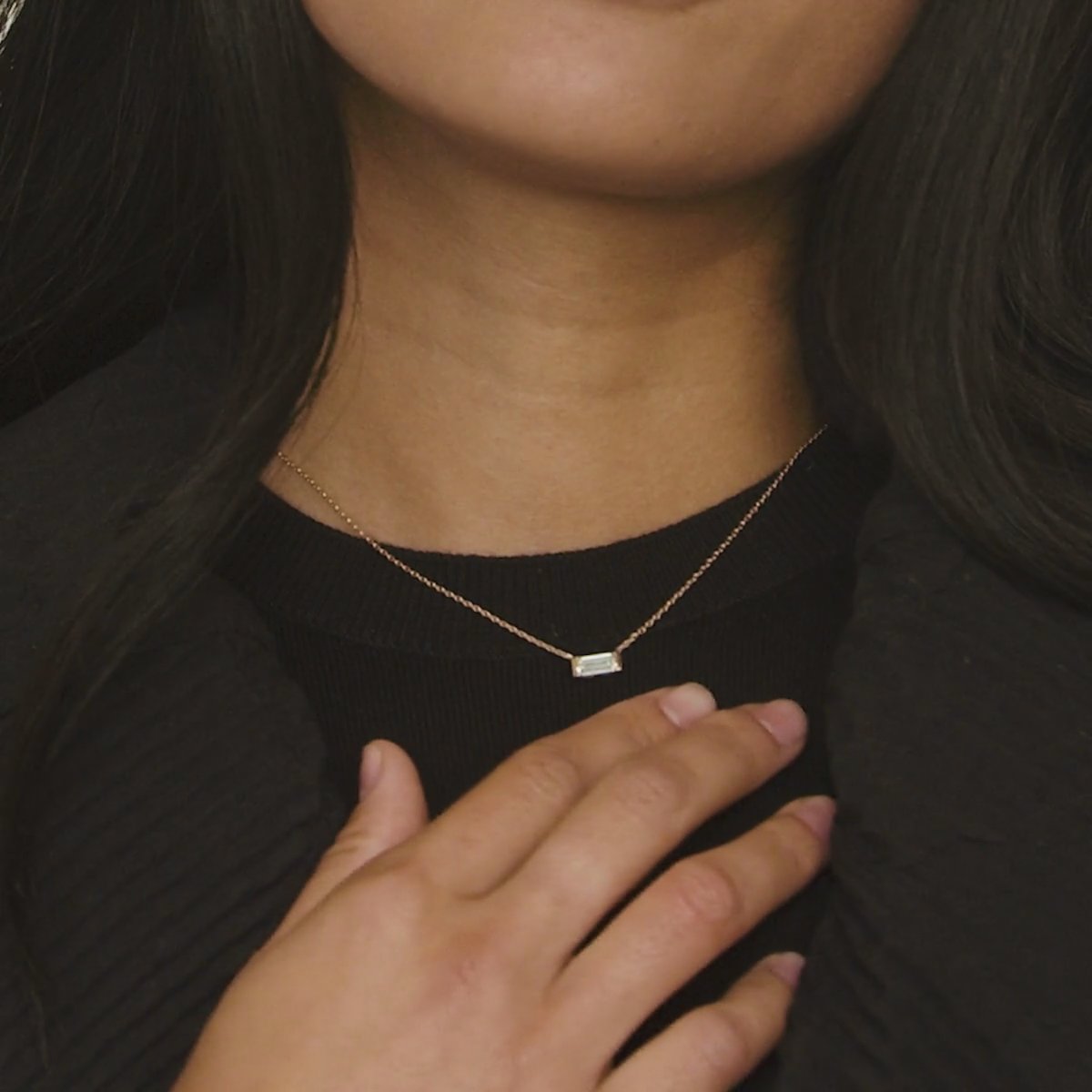 Knife-Edge Baguette Semi-Bezel Necklace | Baguette | 14k | Yellow Gold | caratWeight: 0.25ct