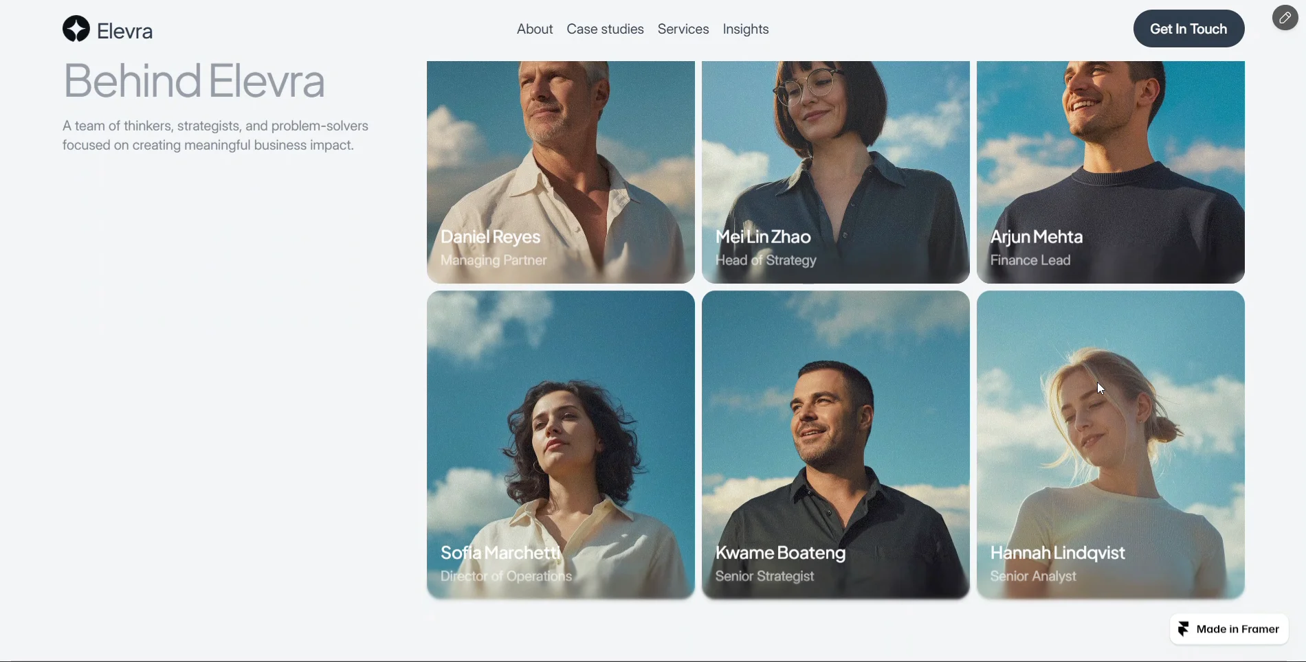 A closer look at Elevra’s About page ✳️From your expertise and vision to your journey and team, every section helps visitors understand what you stand for and builds trust with potential clients.My new Framer template for consulting businesses. @framerhttps://framer.link/1EKf9Sa
