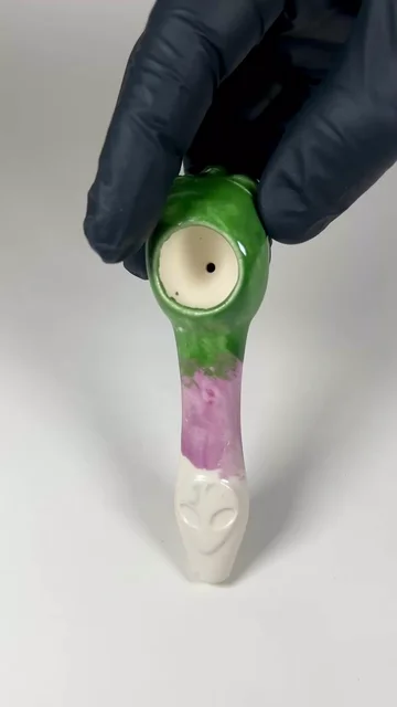 Preview pic of Alien Pipe - 4.5 Inches - Ceramic - Green, Pink and White - FREE SHIPPING!