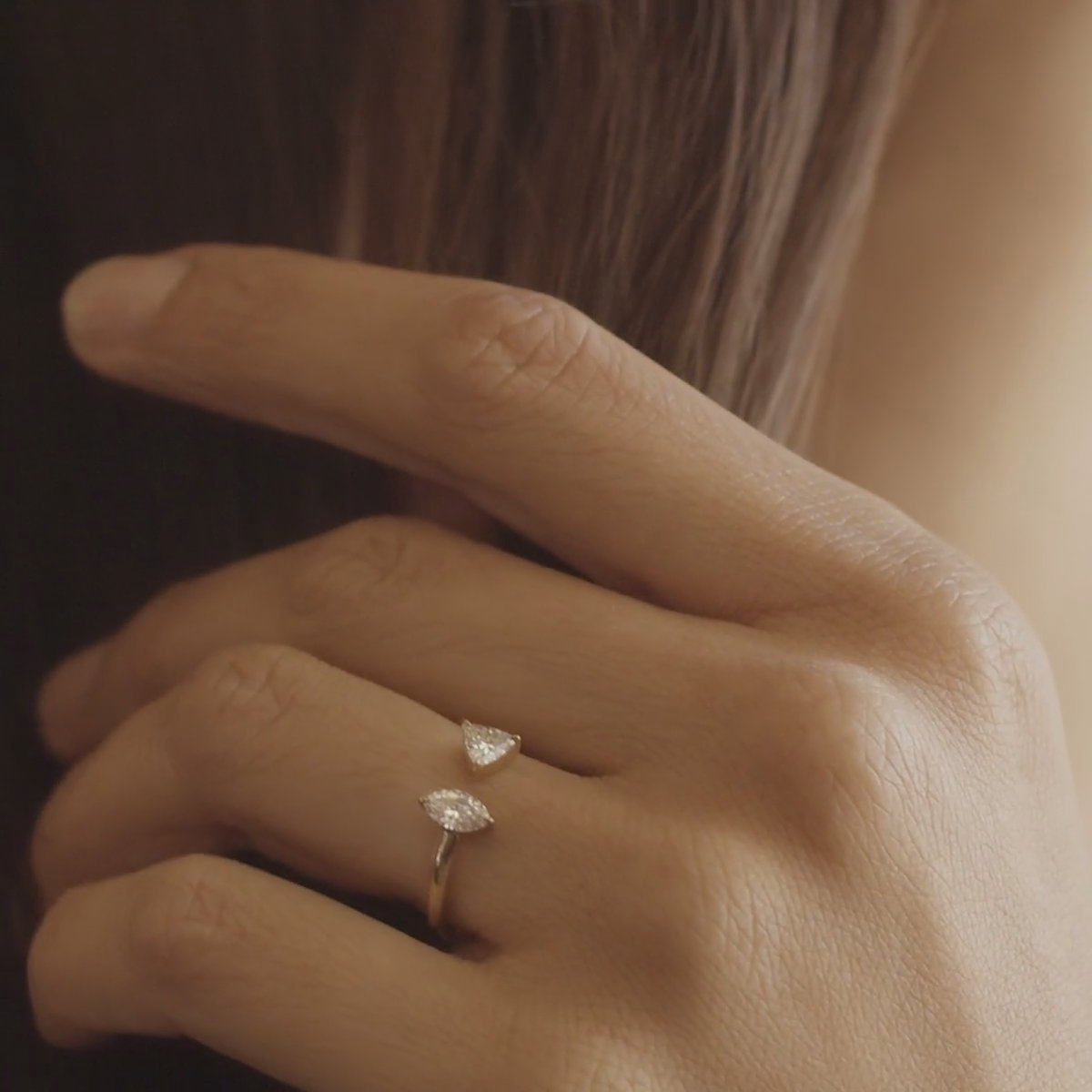 Mixed Cuff Ring | Marquise and Trillion | 14k | White Gold
