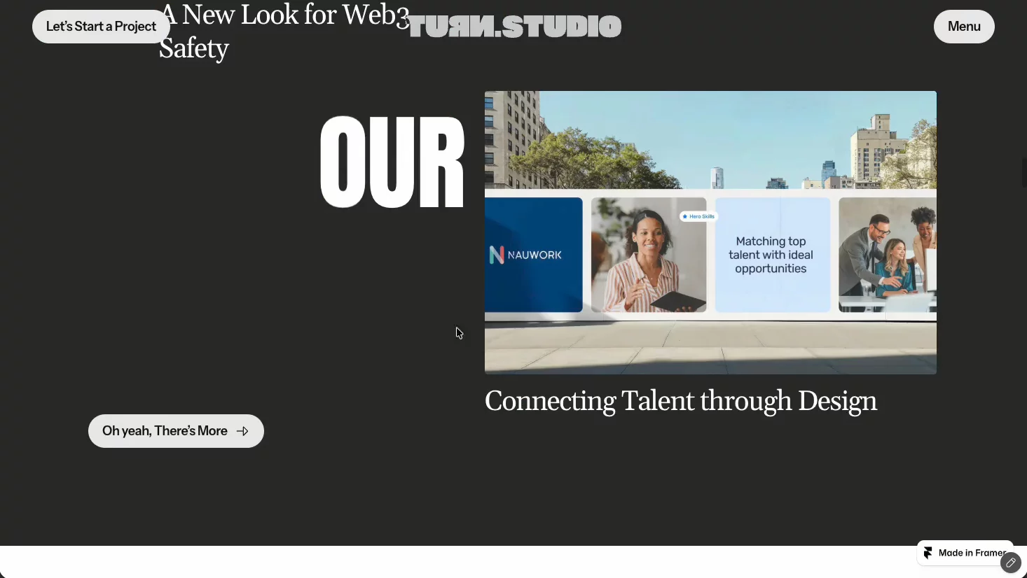 Turn Studio, now in motion. 🎬This morning we shared the design. Now it's moving: oversized type, live cursors drifting across the page, animated counters, scrolling testimonials, and smooth transitions that keep the clean editorial feel.Marketplace listing tomorrow, with all the other pages. 🚀  Follow to catch the drop.