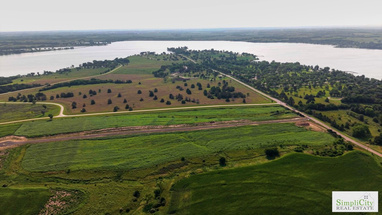 Aerial view over Blackhorn Reserve toward Branched Oak Lake &mdash; tap to play video