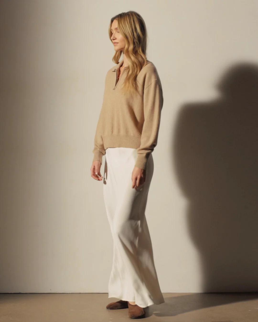 Italian Spun Cashmere Half Zip - Soft Beige/Stucco | James Perse