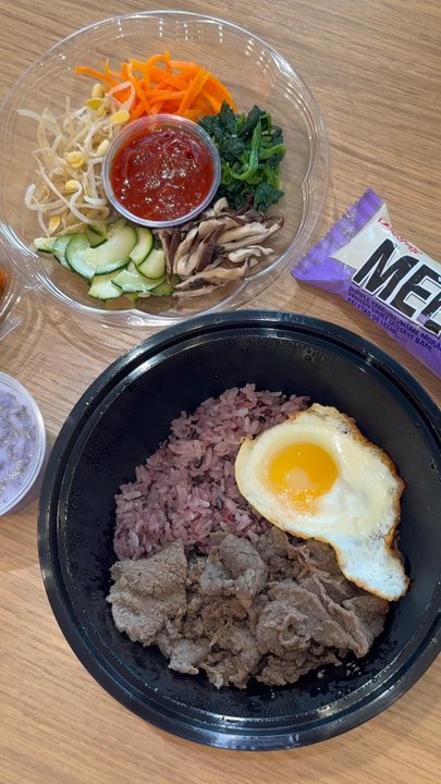 Purple Rice - Bibimbap, ube ice cream, purple rice pudding, and pickled cucumbers - Korean Near Me - Austin, Texas