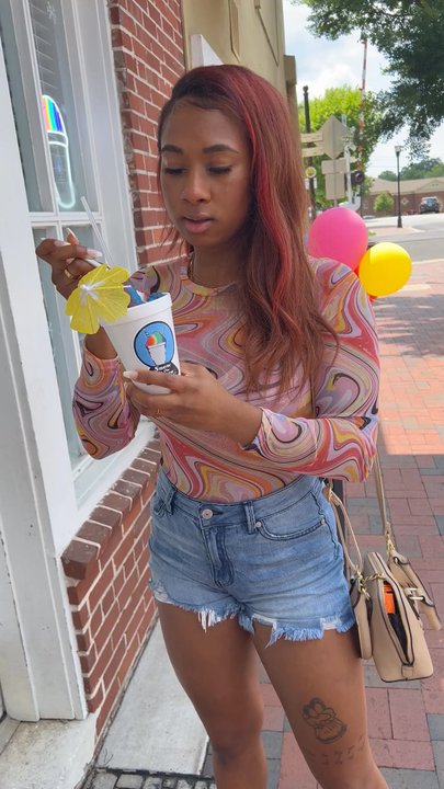 Snow On the Square - Trying my strawberry and blue raspberry snow cone! It's delicious - Shaved Ice Near Me - Marietta, Georgia