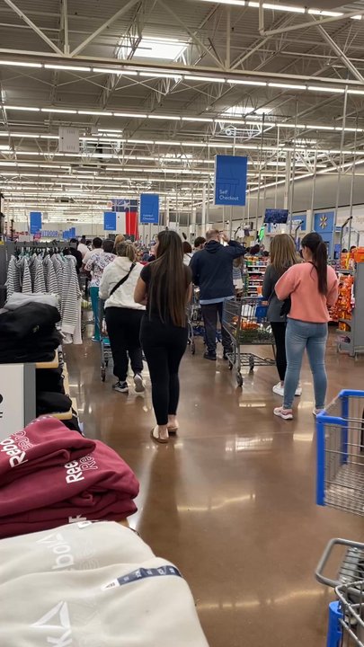 Walmart Supercenter - Long line to self checkout and blocking other lines - Department Stores Near Me - Dallas, Texas