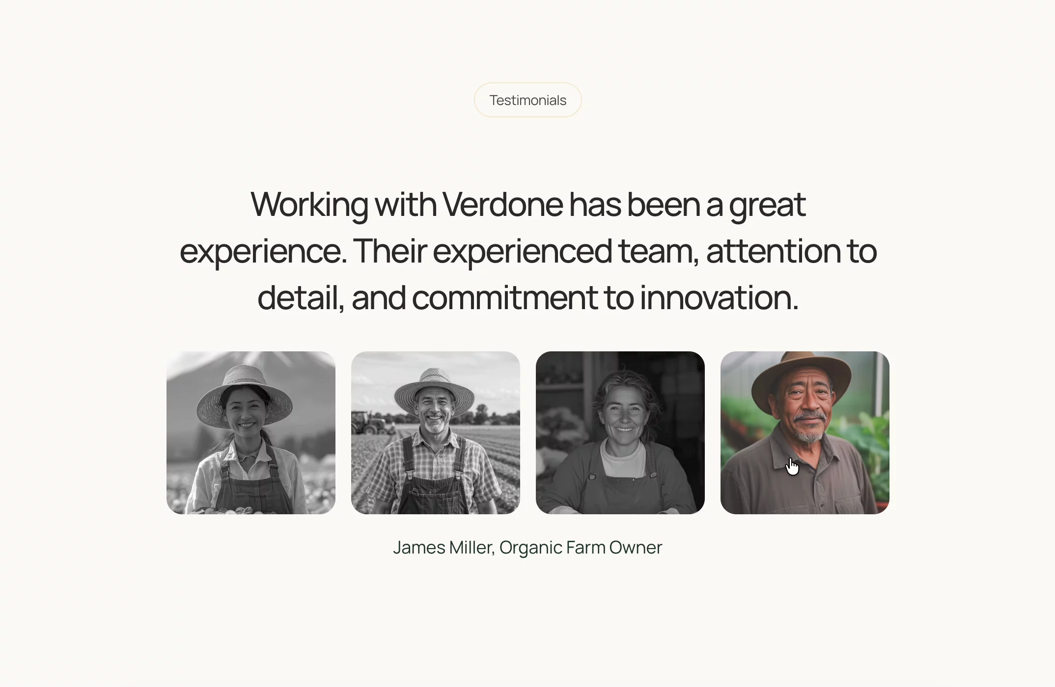 Testimonials Section for Verdone - Agriculture Framer Template Link: https://verdano.framer.website