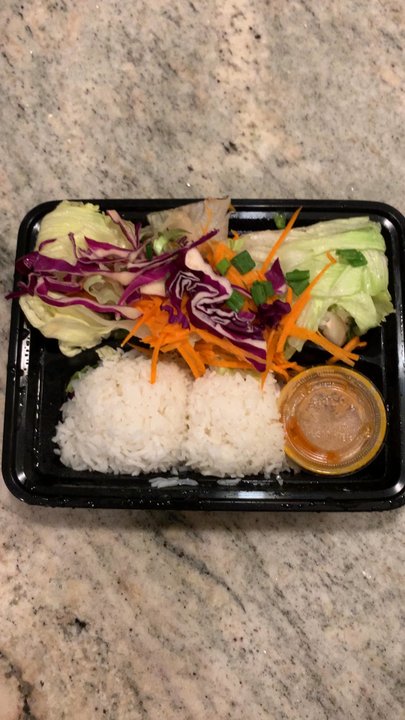 Thai Bite - Hot and cold food packaged together. To go does not transport well. This is the "garnish" salad with lunch special. - Thai Near Me - Laguna Niguel, California