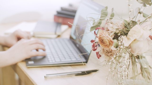 Working from home next to flowers