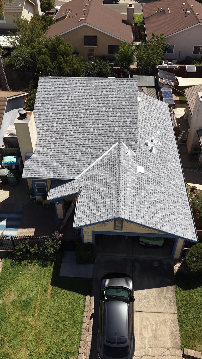 Drone footage of a completed roof replacement.