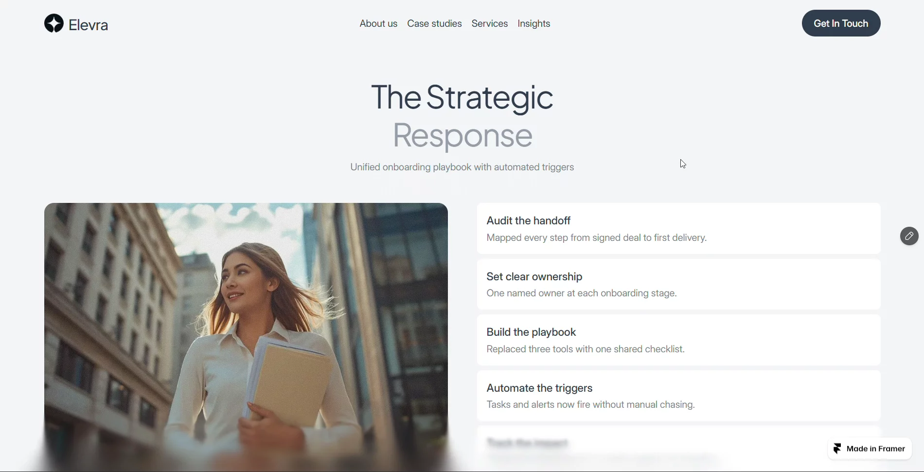 A case study shouldn’t just show the final design.For Elevra, I wanted to show the full story: → The company &amp; its challenges → Our approach → How the services solved those problems → The impact on their businessI’m building Elevra, my next Framer template, around this idea: design should communicate the value behind the work.Would love your feedback — is there anything I should add to make the case study more impactful?