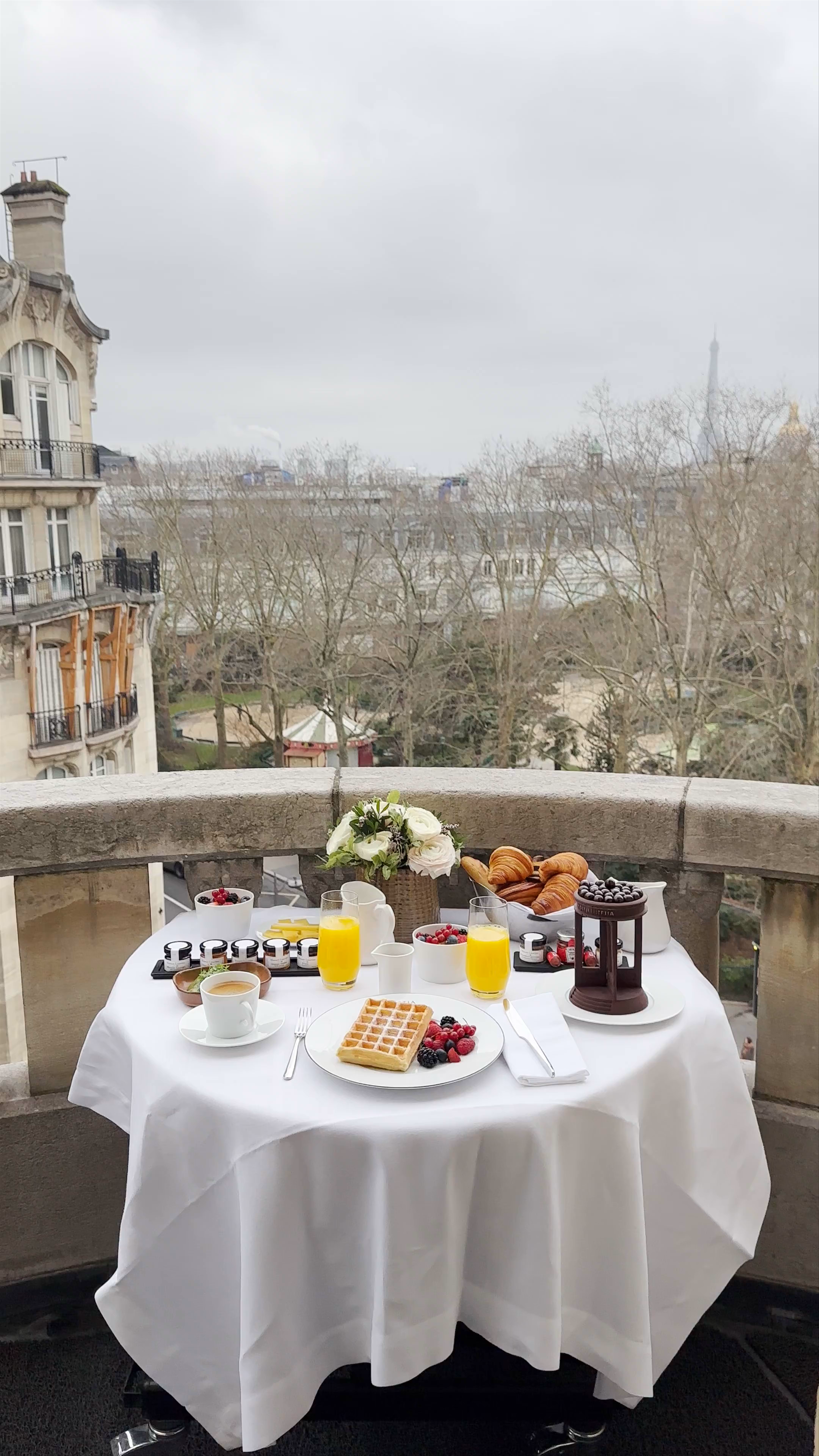 Parisian Balcony Breakfast at Hôtel Lutetia with Eiffel Tower View