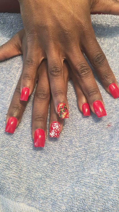 Top Nails - mistletoe and snowflake nails - Nail Salons Near Me - Chicago, Illinois