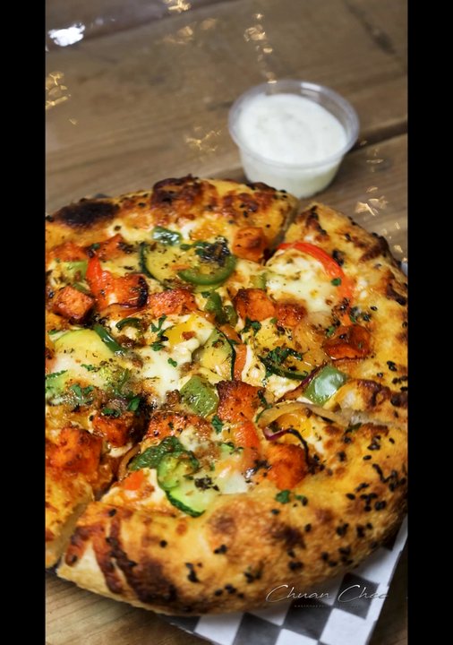 Burning Pizza - Tandoori Paneer Pizza (small $14.95) and a Not Just A Garlic Dip ($2.00) - Pizza Near Me - Toronto, Ontario