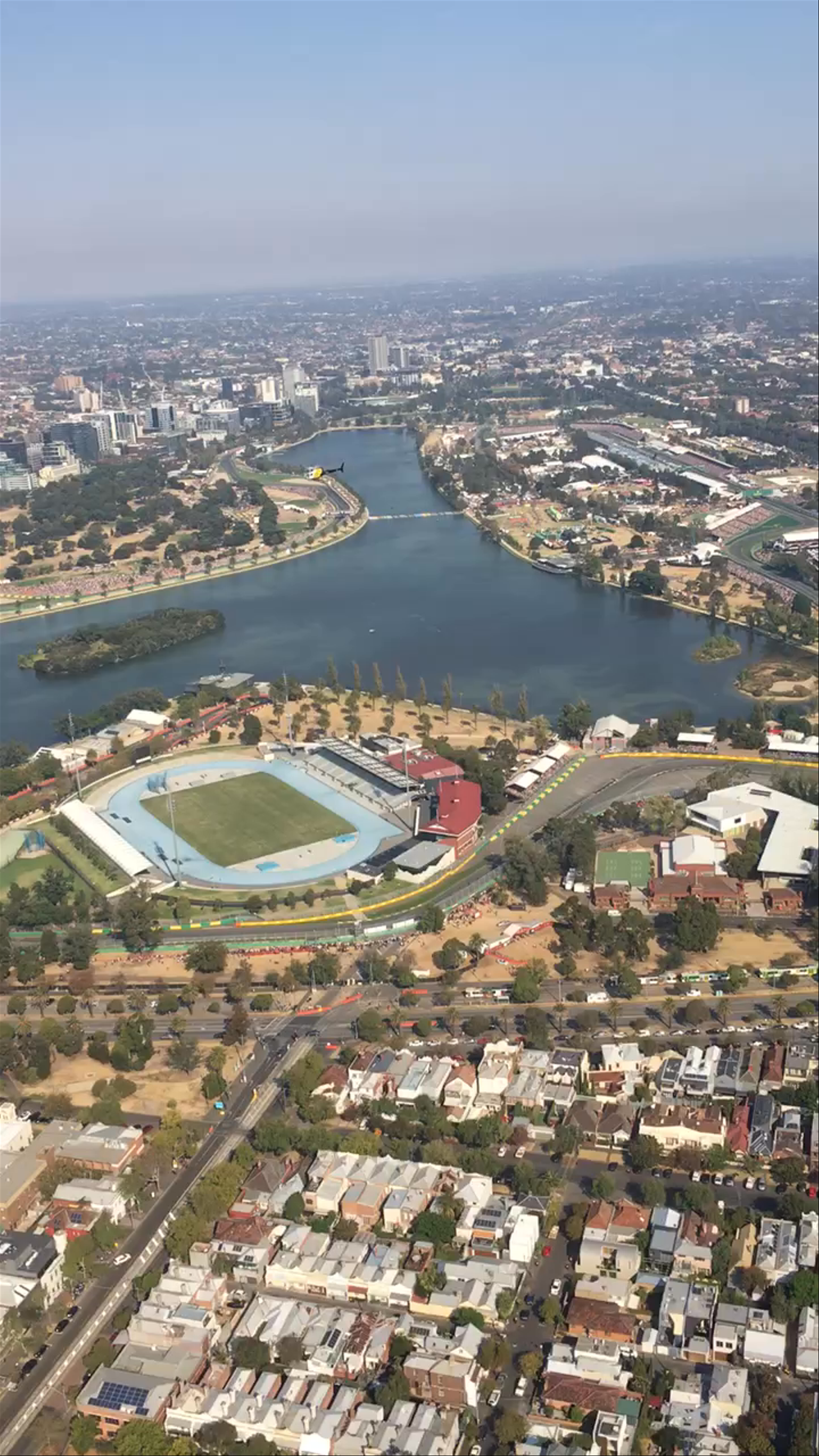 Aerial Views Over Albert Park Lake in Victoria, Australia