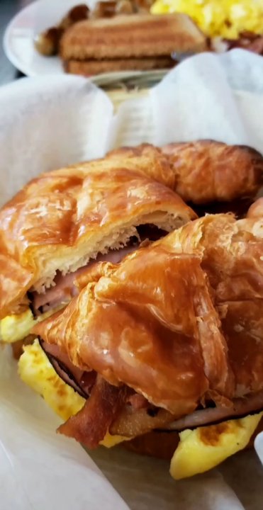 Cozy Cafe - Croissant bacon, egg, ham and avocado sandwich. - Cafes Near Me - San Francisco, California