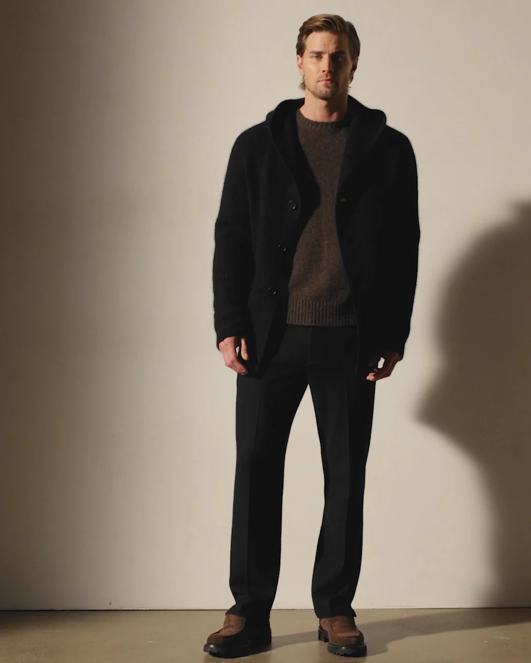 Chunky Waffle Knit Hooded Coat - Black | James Perse Los Angeles