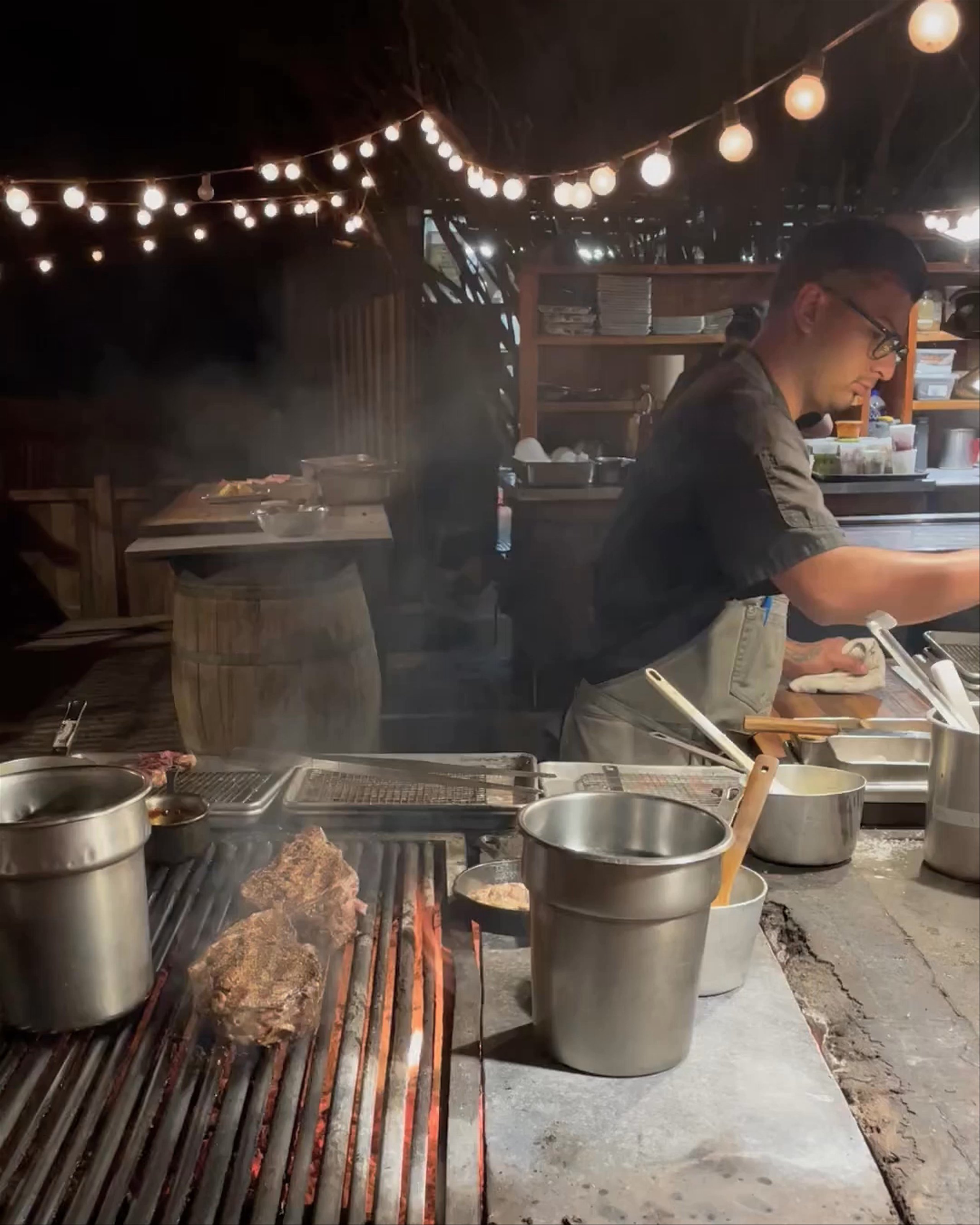 Chef in outdoor restaurant in Baja California cooking