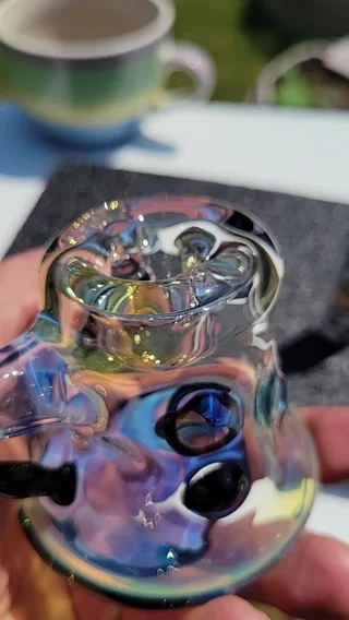 Preview pic of Standing bubble hash Sherlock #12 light colbalt over ghost and galaxy