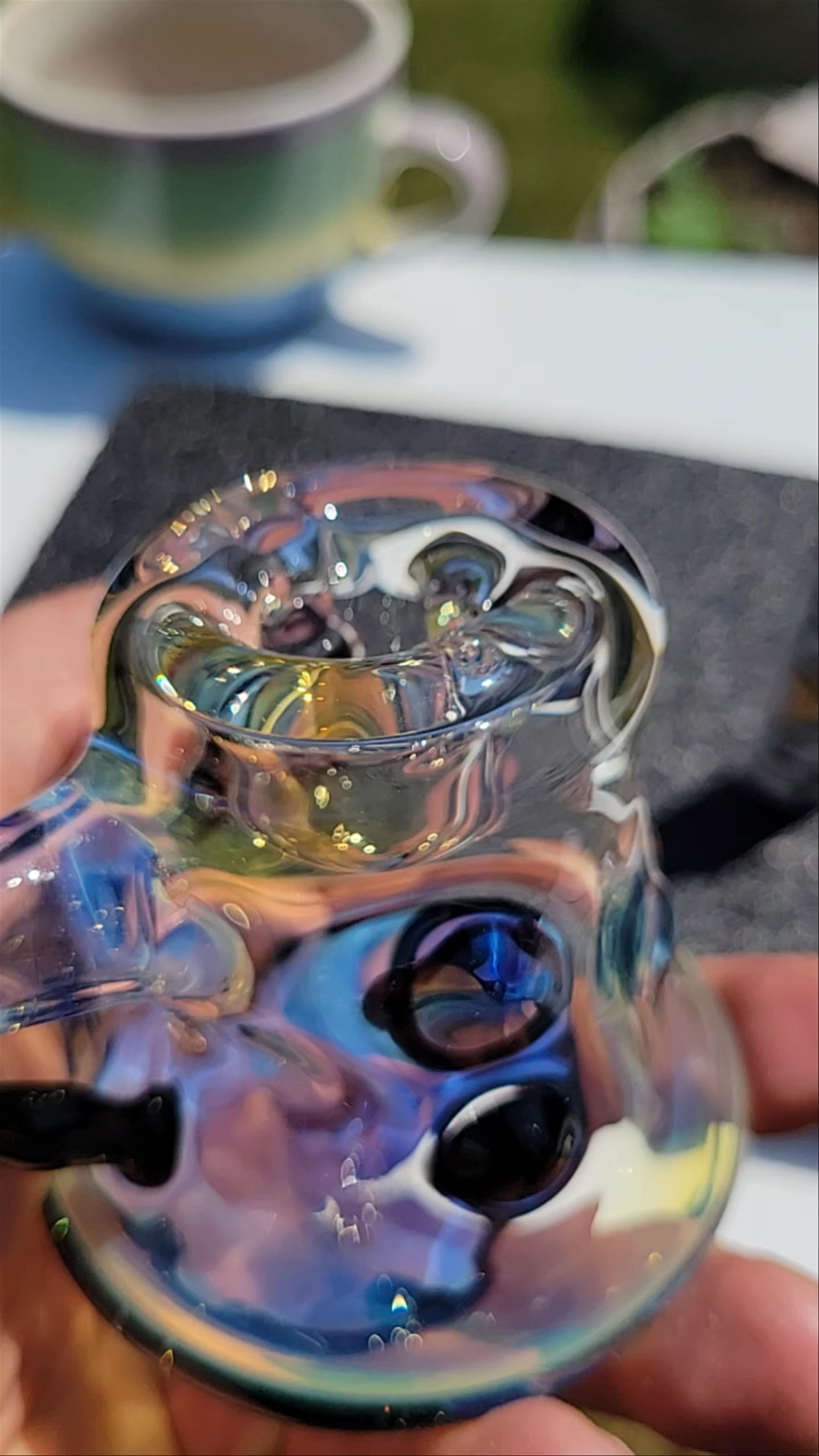 Preview pic of Standing bubble hash Sherlock #12 light colbalt over ghost and galaxy
